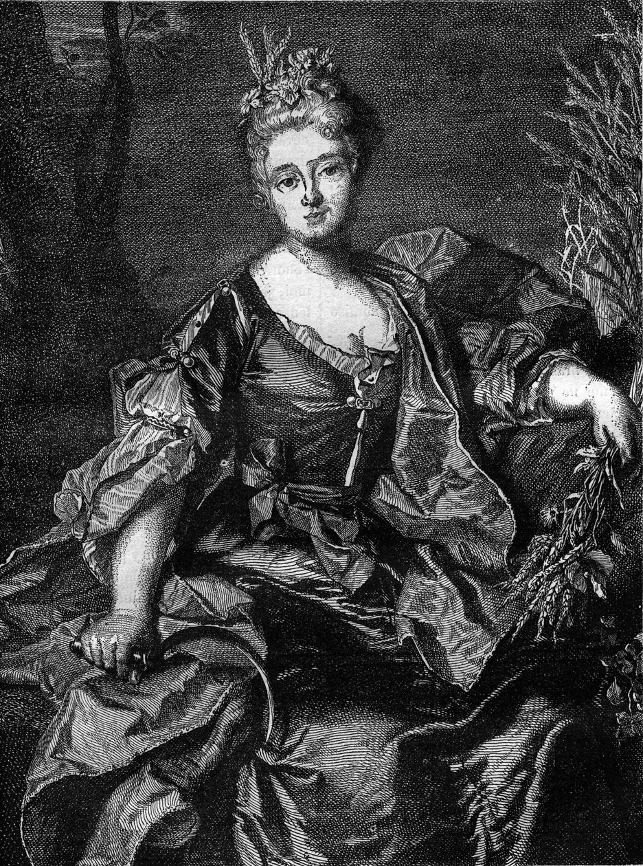 Portræt af Jeanne Becu, grevinde (eller madame) af Barry (1743-1793), sidste elskerinde til Ludvig XV, i Ceres, landbrugets gudinde. Indgravering i "Historien om prostitution og udskejelser i klodens folk fra antikken til i dag"" af Dr. T af French School