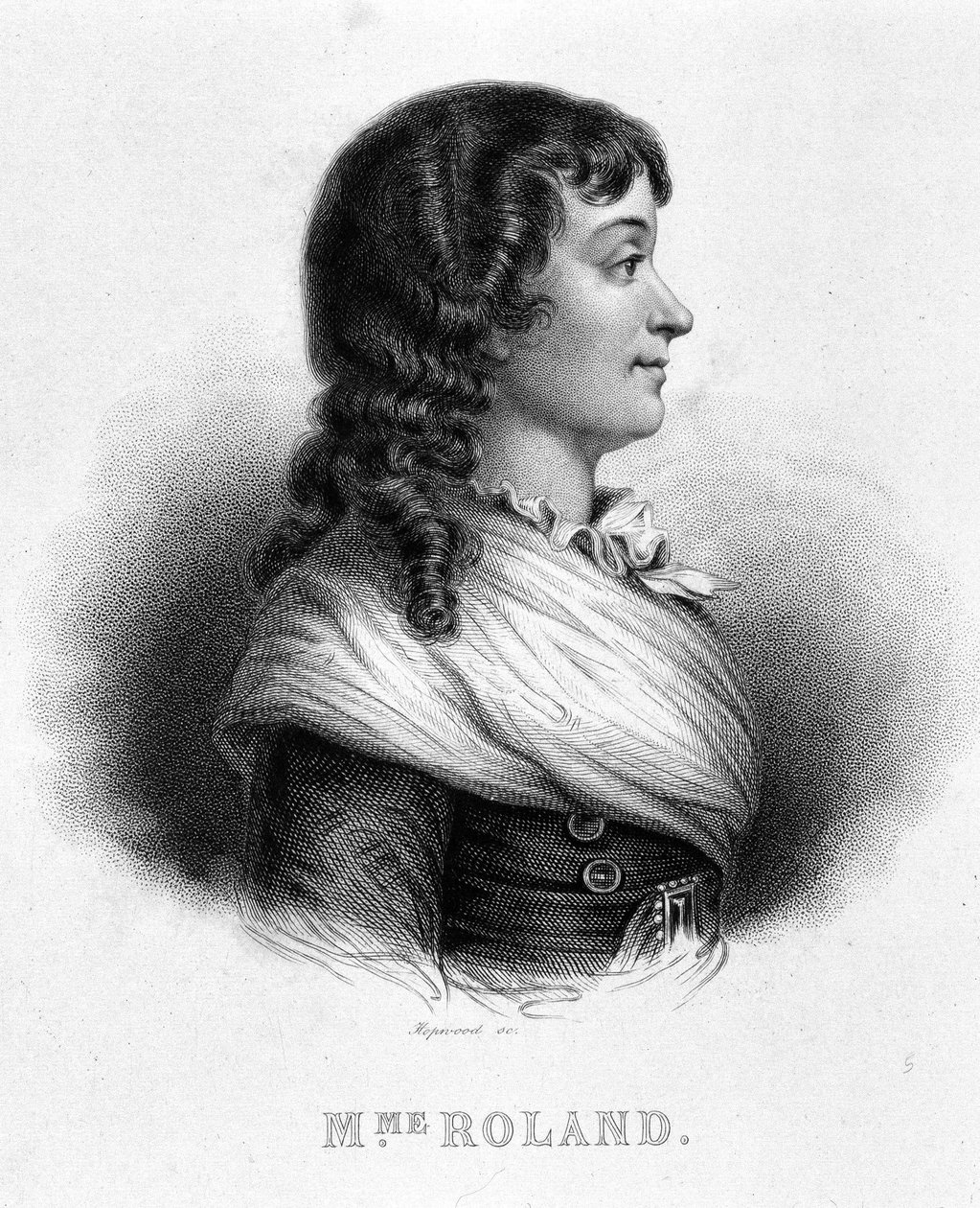 Portræt af Jeanne Marie eller Manon Philipon, Madame Roland (1754 - 1793) - i "" Revolution francaise"" af Thiers af French School