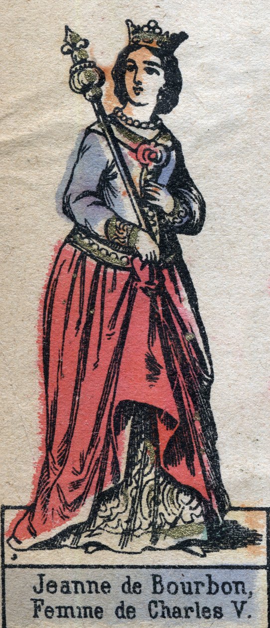 Portræt af Jeanne de Bourbon (1337-1378), kone til Charles V af Frankrig. (Kapetisk dynasti). Illustration slutningen af det 19. århundrede. af French School