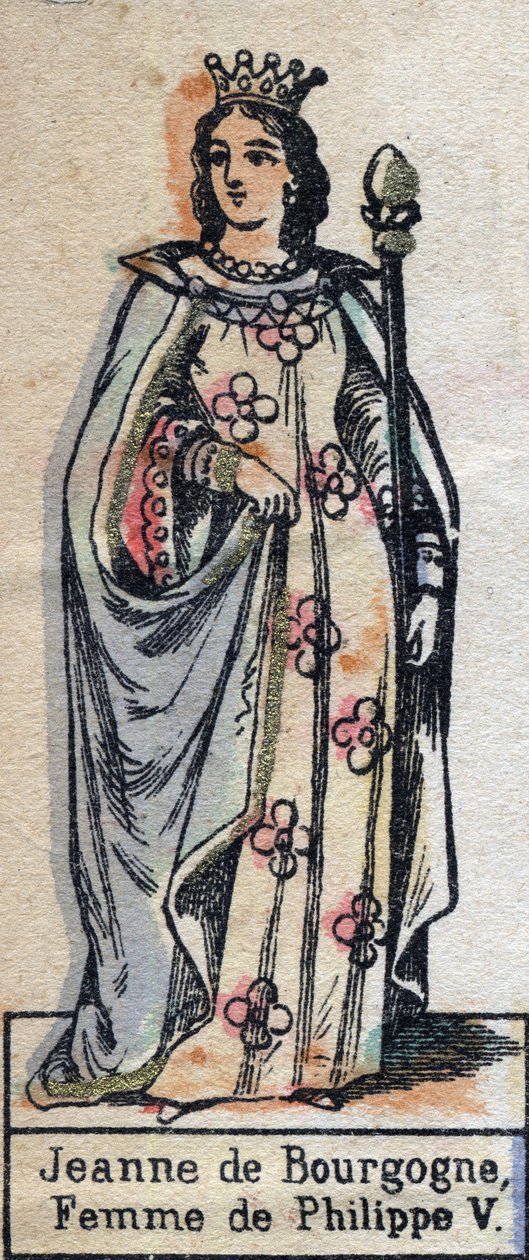 Portræt af Jeanne af Bourgogne (ca. 1291-1330), hustru til Philip V af Frankrig. (Kapetisk dynasti). Illustration slutningen af det 19. århundrede. af French School