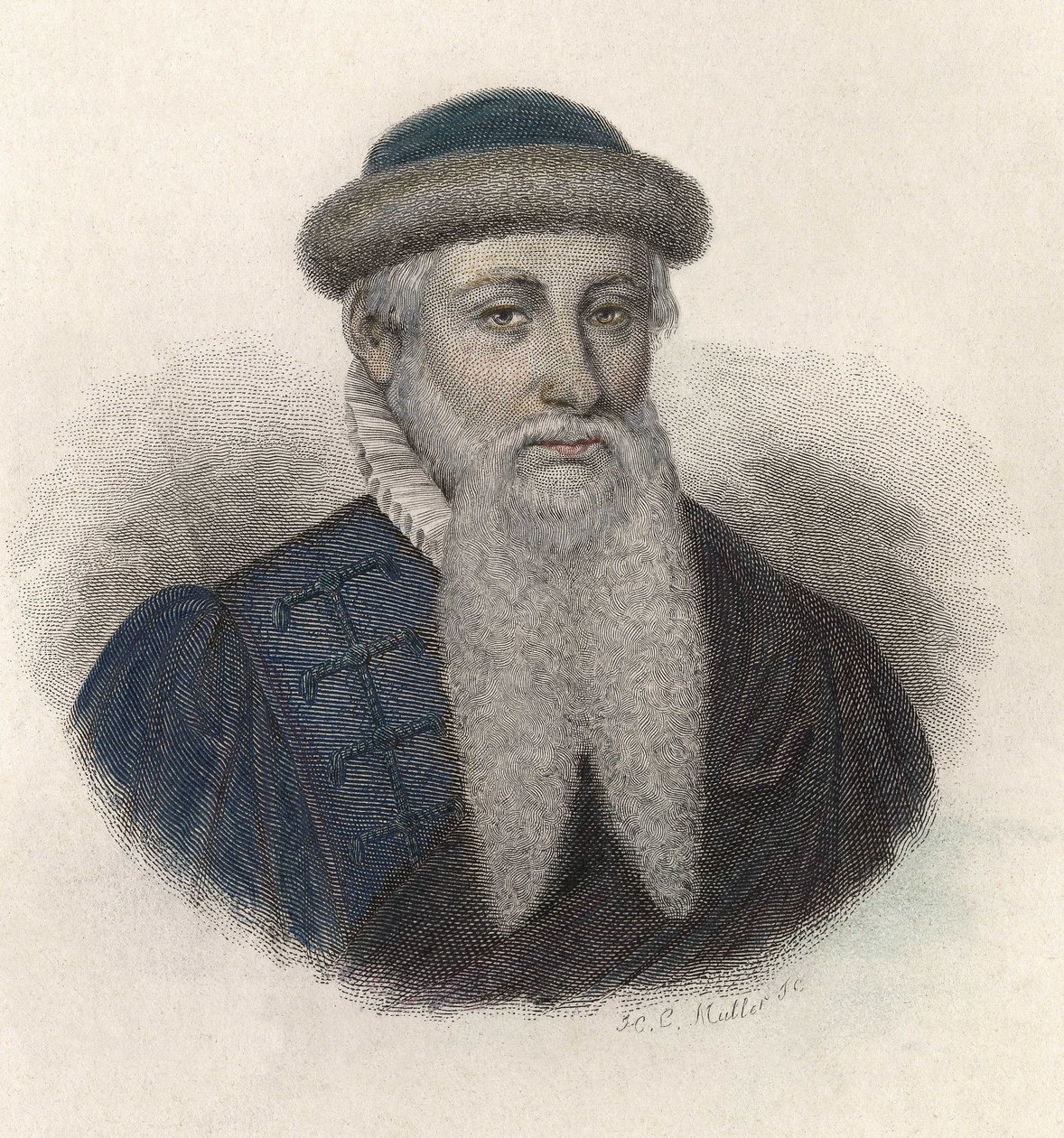 Portræt af Johannes Gensfleisch dit Gutenberg (1394/99-1468), tysk bogtrykker. I "" Portrætter af nyttige mænd"" af French School