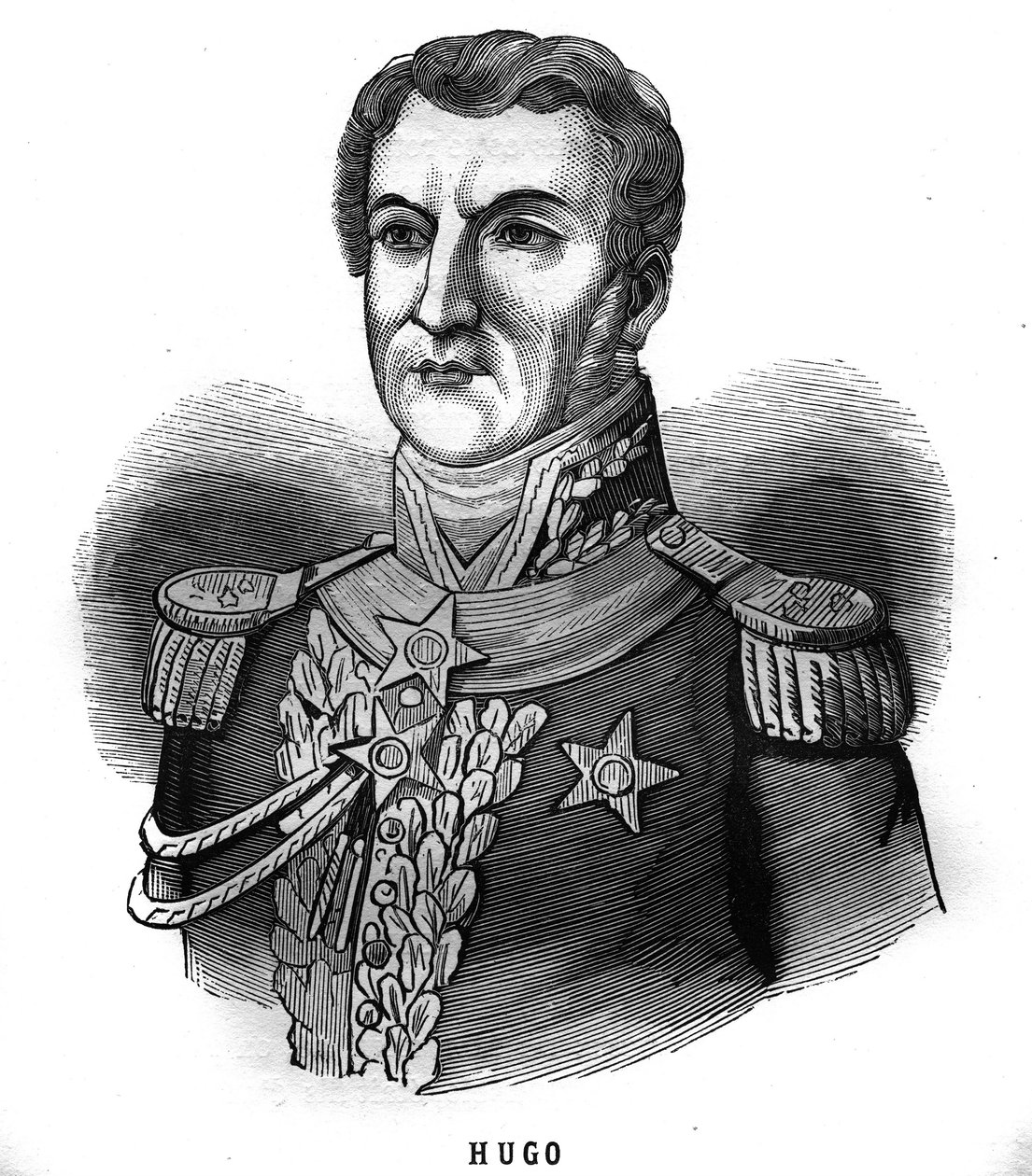 Portræt af Joseph Leopolde Sigisbert Hugo (1773-1828), General of the First Empire, far til Victor Hugo. Indgravering i “Les Illustrations De L