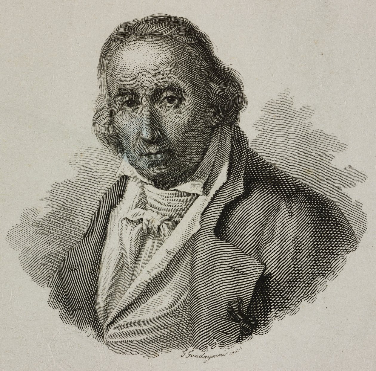 Portræt af Joseph Marie Charles, kaldet Jacquard (1752-1834), fransk væver og opfinder af Jacquardvæv, gravering af Guadagnini af French School
