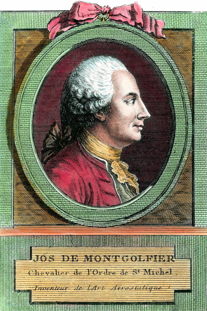 Portræt af Joseph de Montgolfier (1740 - 1810) opfinder af luftballonen. Stik af det 18. århundrede. Privat samling. af French School