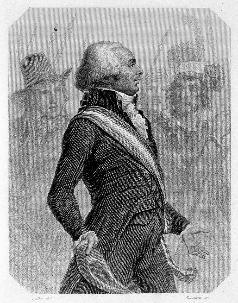Portræt af Jérome Pétion de Villeneuve (1756-1794), fransk politiker. I "The history of the Girondins"" af Lamartine af French School
