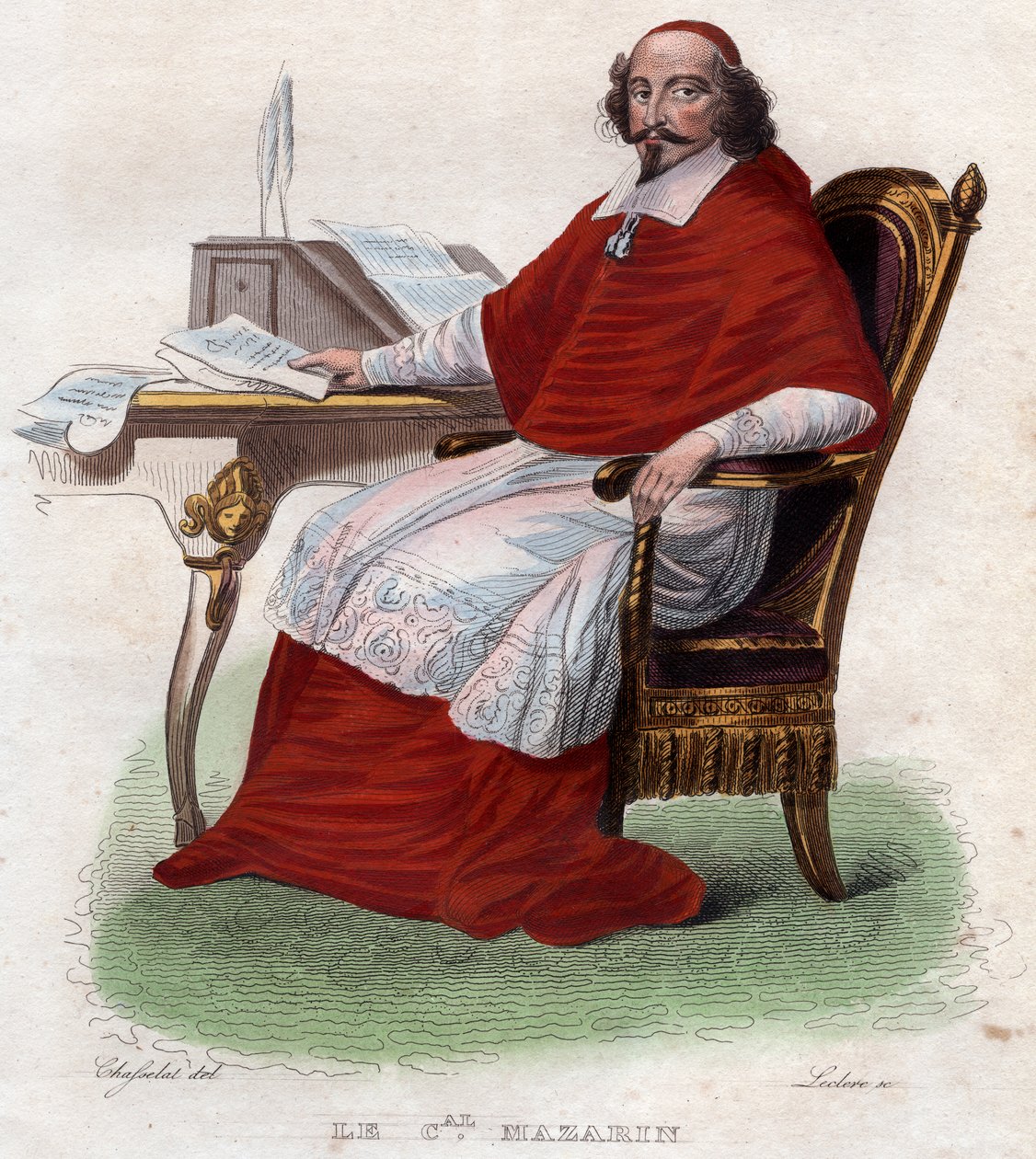 Portræt af Jules Mazarin (1602-1661), fransk italiensk kardinal, diplomat og politiker. af French School