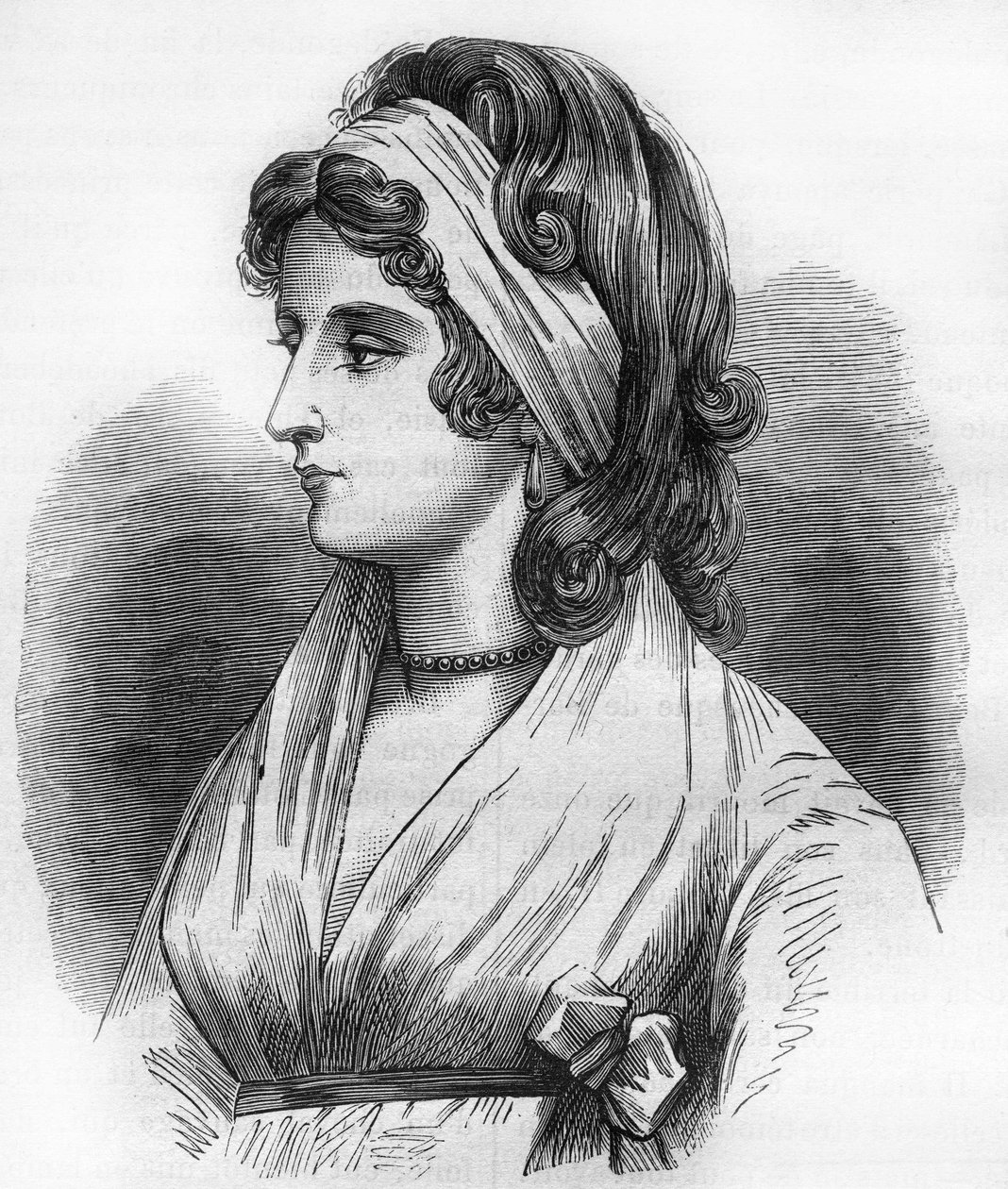 Portræt af Lady Hamilton (Emma Lyons) (1765-1815) Horatio Nelsons elskerinde dit admiral Nelson (1758-1805). Indstik i "Prostitutionens og udskejelsens historie blandt alle verdens folkeslag fra oldtiden til i dag" af Dr. Th. -F. Debray af French School