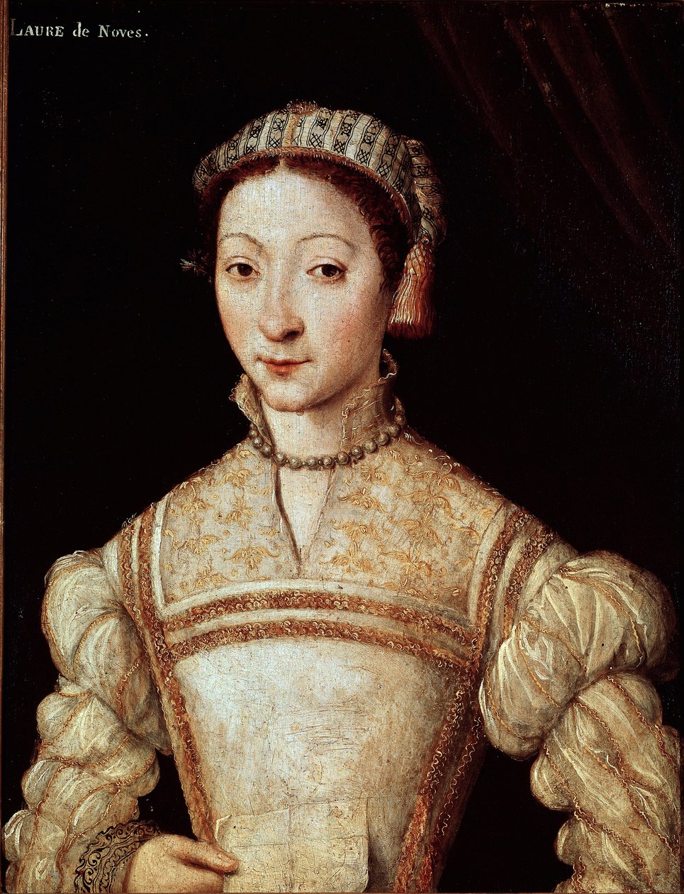 Portræt af Laure (Laura) af Noves (1308-1348), kvinde aimee de Petrarque (Francesco Petrarca) Maleri af den franske skole i det 16. århundrede Sun. 21 x 28 cm Chantilly, musee Conde - Portræt af Laura de Noves (1308-1348), Francesco Petrarcas elskede kvind af French School