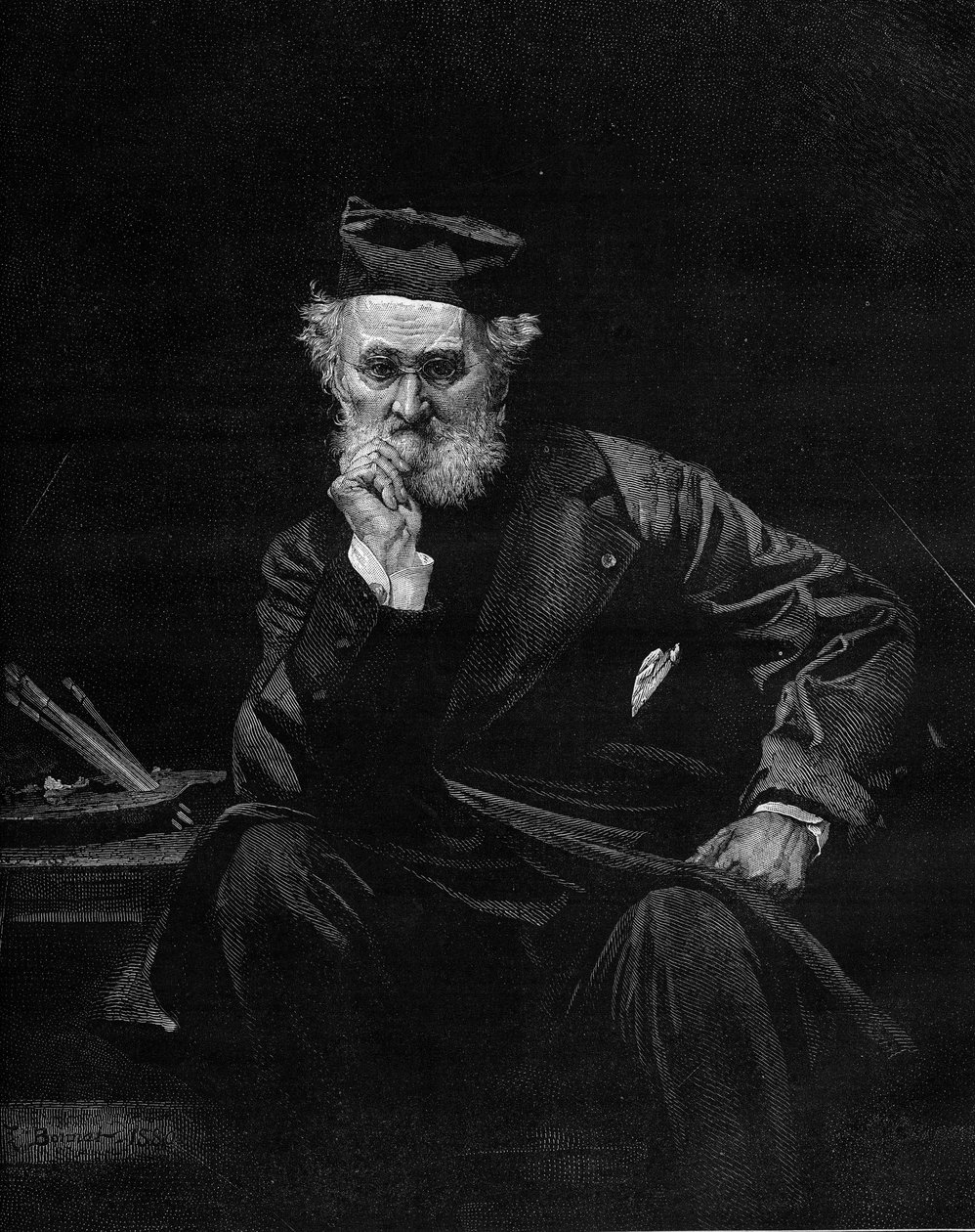 Portræt af Leon Cogniet (1794-1880), fransk maler. Indgravering i "" Le Monde Illustré"" nr. 1236 af 4. december 1880. af French School