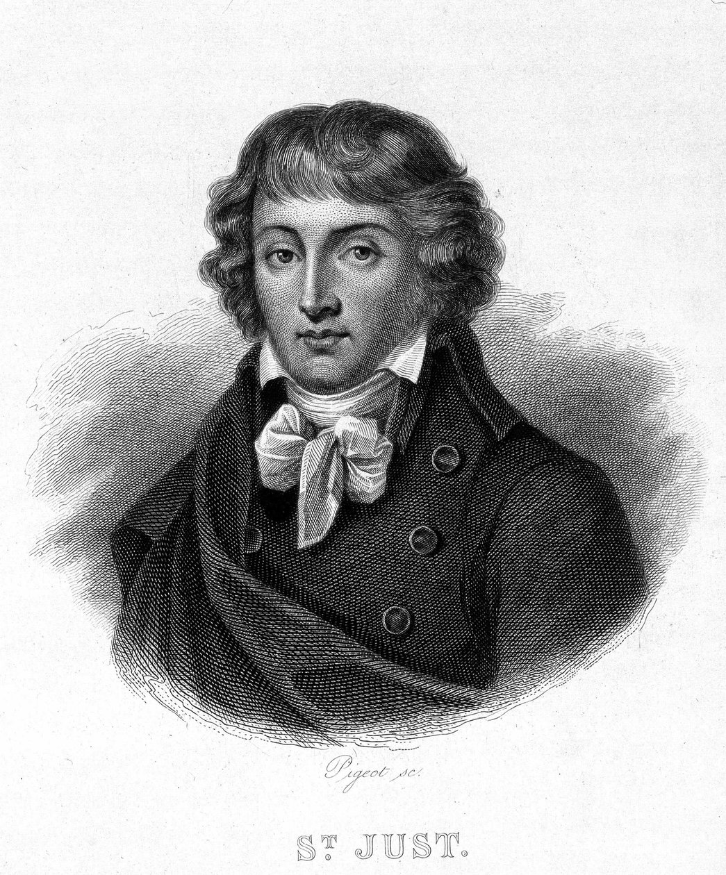 Portræt af Louis Antoine Léon Saint - Just (1767 - 1794) - i "" Revolution francaise"" af Thiers. 19. århundrede af French School