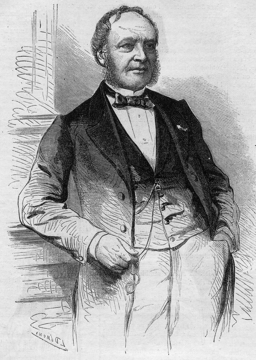Portræt af Louis Christophe Francois Hachette (1800-1864), fransk redaktør. Indgravering i "" Le Monde Illustré"" nr. 383 af 13. august 1864. af French School