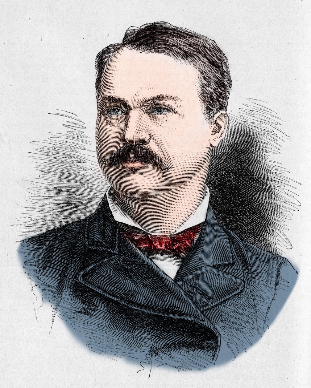 Portræt af Louis Honore (Louis Honore) Frechette (1839-1908), canadisk digter og dramatiker. Indgravering af Charles Georges i "" Le Monde Illustré"" nr. 1328 af 9. september 1882. af French School