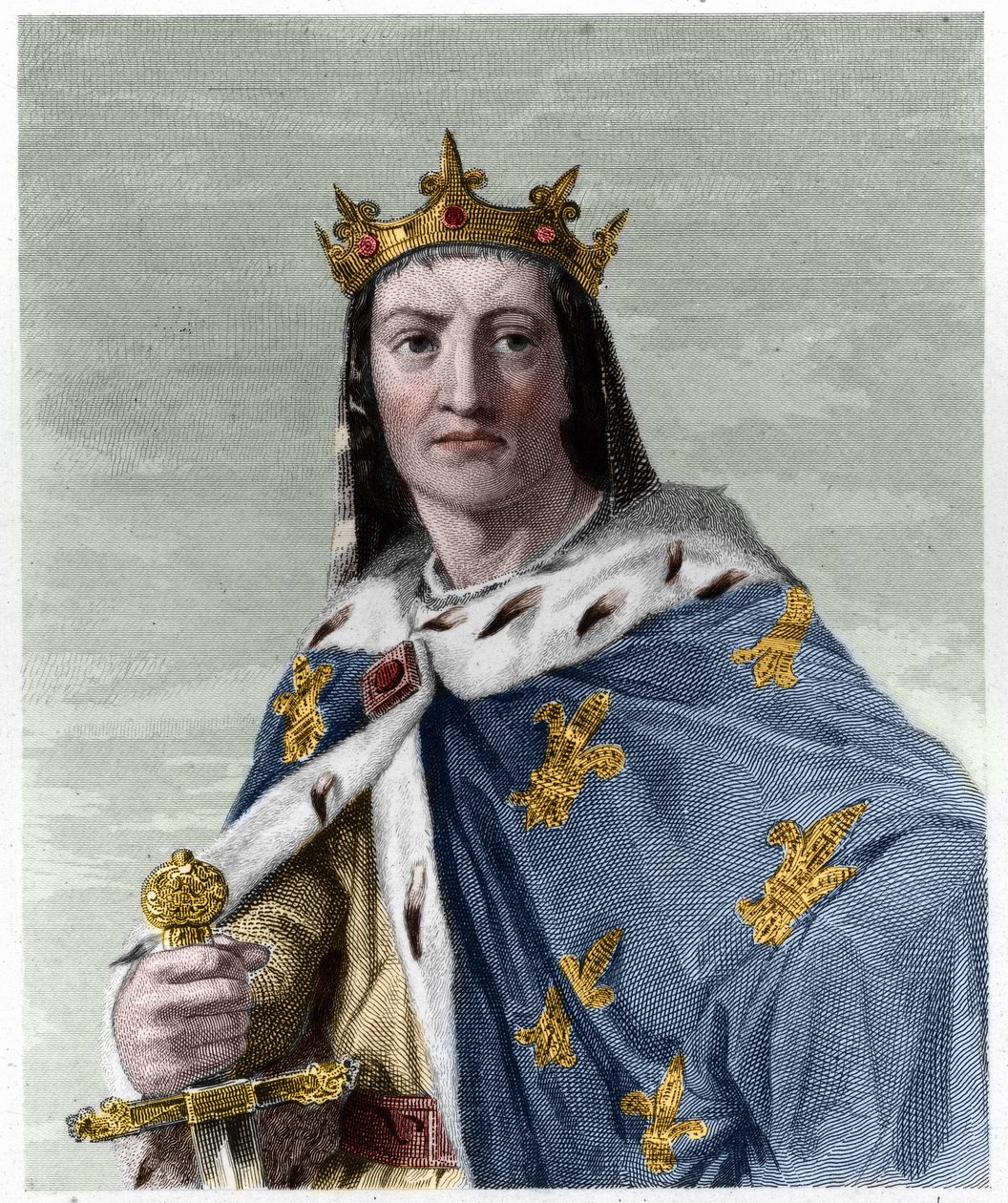 Portræt af Louis VIII (1187 - 1226), konge af Frankrig - i "" Histoire des Francais"" af Lavallee, gravering, sd. af French School