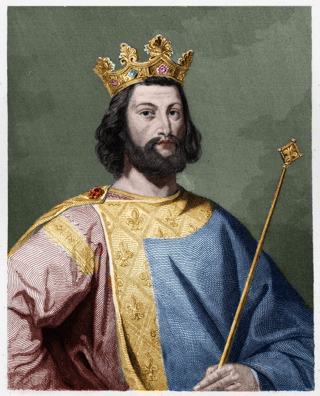 Portræt af Ludvig VII den Unge (1120 - 1180), konge af Frankrig - i "Histoire des Francais"" af Lavallee, stik, sd. af French School