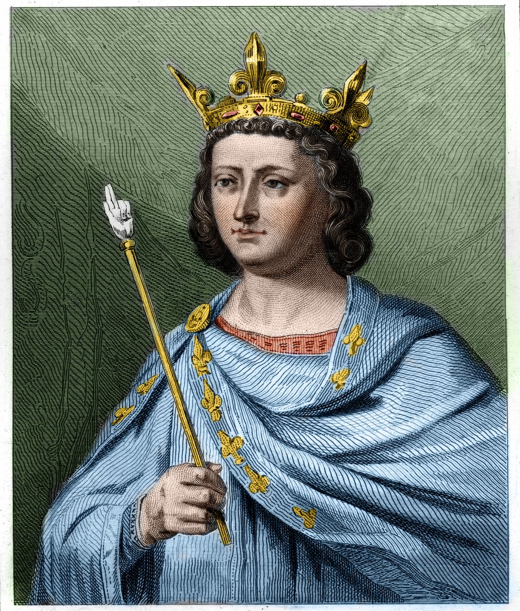 Portræt af Louis X le Hutin (1289 - 1316), konge af Frankrig - i "Histoire des Francais"" af Lavallee, stik, sd. af French School