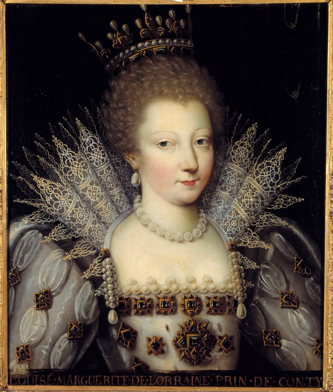 Portræt af Louise Marguerite de Lorraine, prinsesse af Conti Maleri af den franske skole i det 17. århundrede. Dim 0,57 x 0,47 m Chantilly, Musee Conde af French School