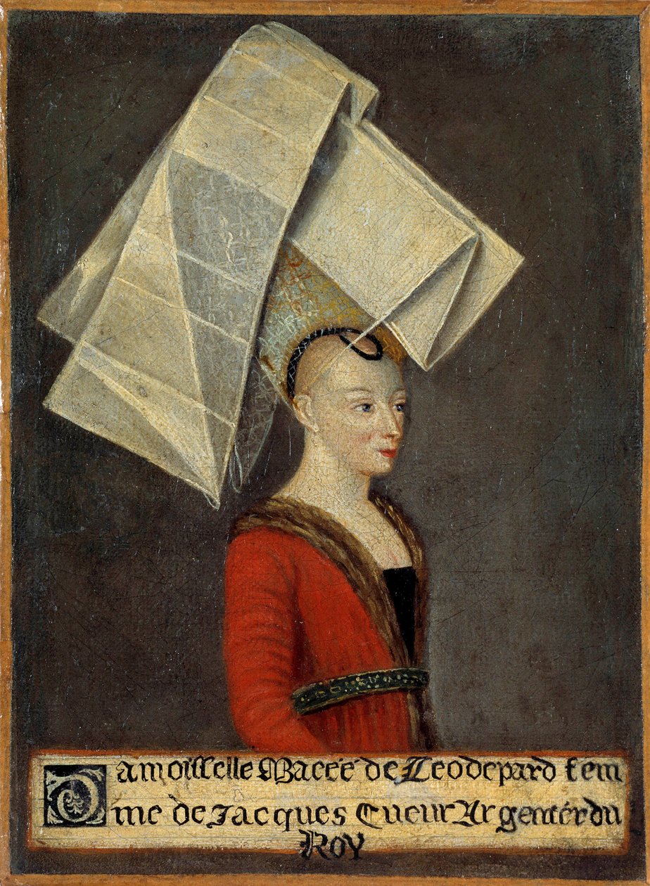 Portræt af Macee de Leodepard (Leodepart) hustru til den franske handelsmand Jacques Coeur (1395-1456) Maleri af den franske skole. 15. århundrede. Bourges, Musee du Berry - Portræt af Macee Leodepard (Leodepart), hustru til den franske handelsmand Jacques af French School