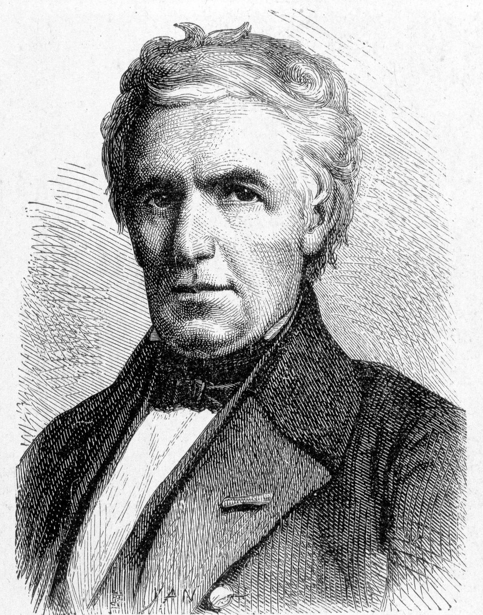 Portræt af Marc Séguin (1786 - 1844), fransk ingeniør, der udtænkte princippet om hængebroer, også opfinder af den rørformede kedel - i "Album de la Science; berømte videnskabsmænd; Store opdagelser””” 1896. af French School