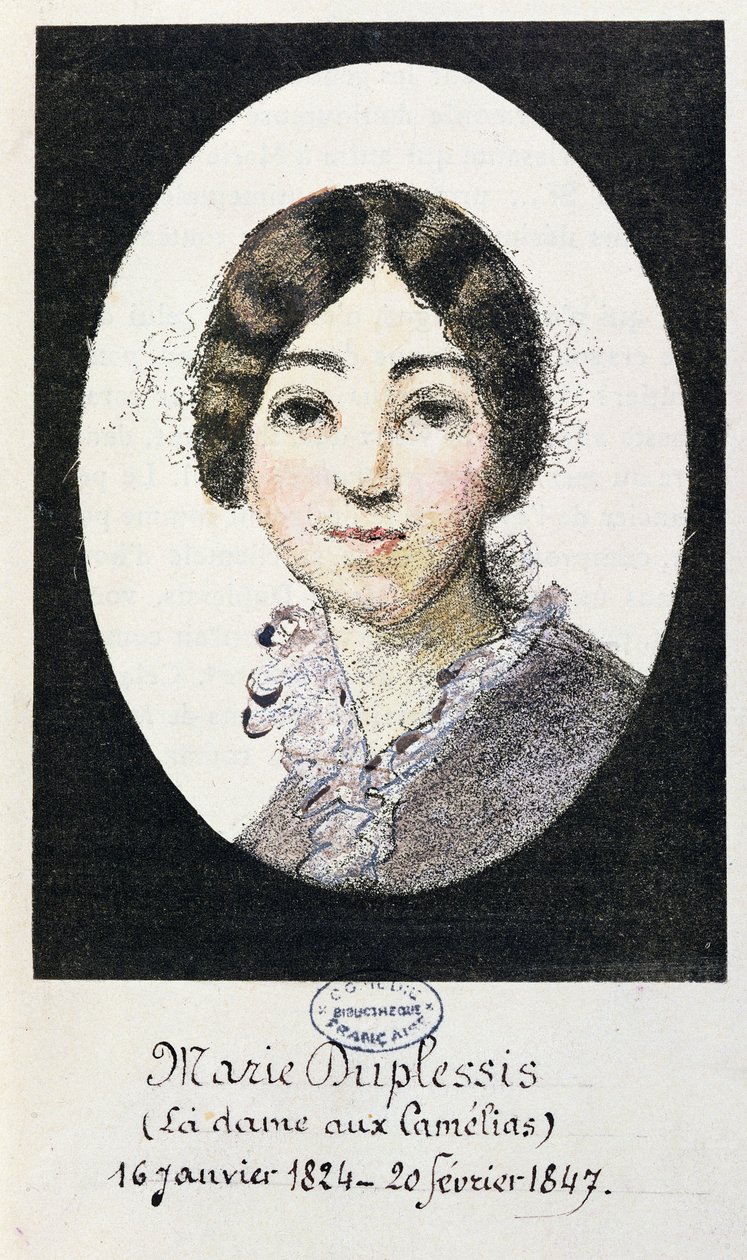 Portræt af Marie Duplessis (1824-1847) også kendt som La Dame aux Camelias, 1847 af French School