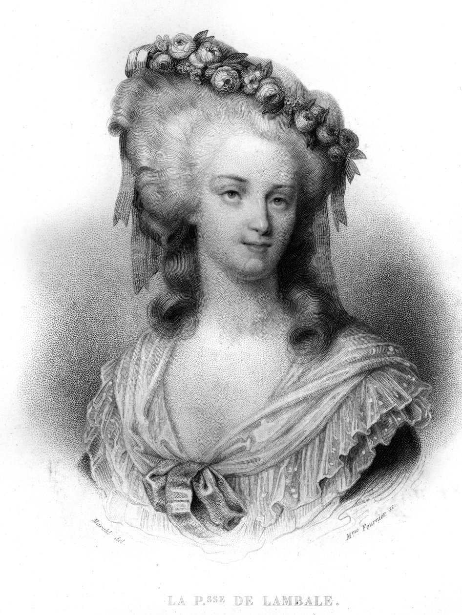 Portræt af Marie Therese af Savoie Carignan (1749-1792), prinsesse af Lamballe - i "" Revolution francaise"" af Thiers. 19. århundrede af French School