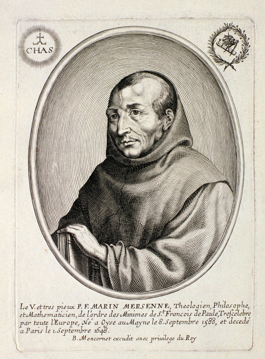 Portræt af Marin Mersenne (1588-1648) indgraveret af Balthazar Moncornet (ca. 1600-68) af French School