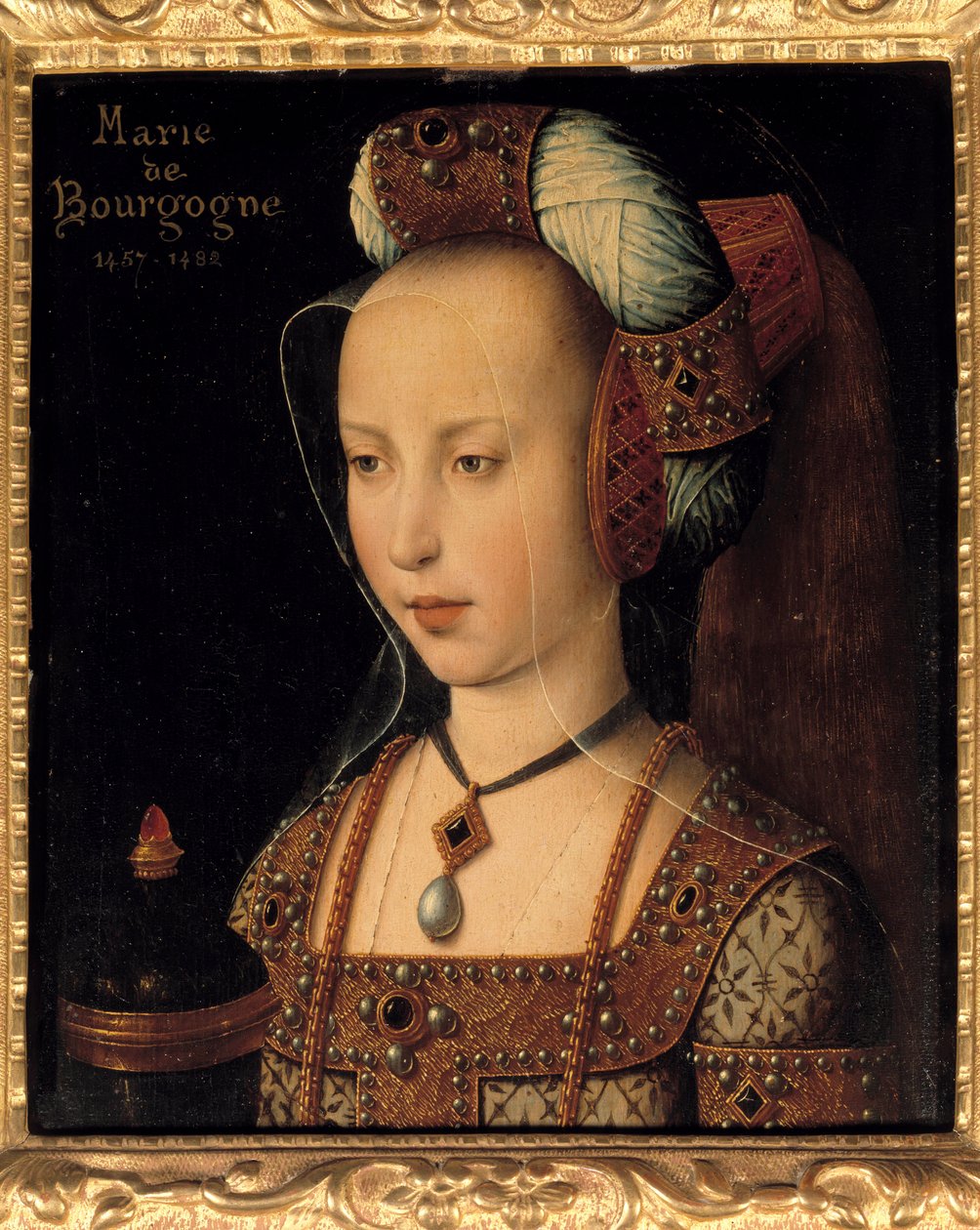 Portræt af Maria af Bourgogne (1457-1482), hertuginde og grevinde af Bourgogne af French School