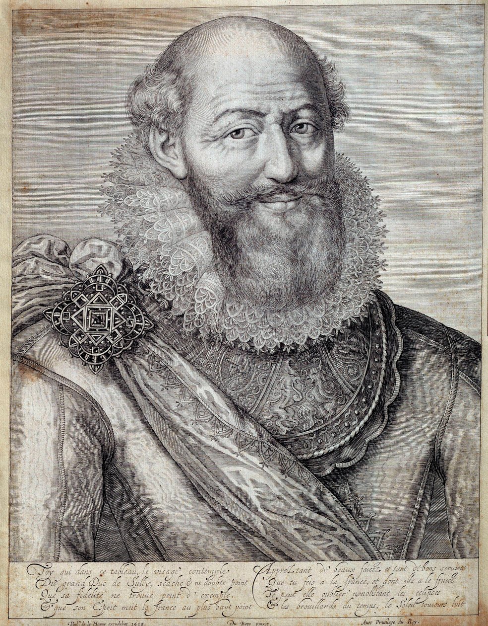 Portræt af Maximilian af Bethune, hertug af Sully (1560-1641). Kobberstik fra det 17. århundrede. Pau, Musee Du Chateau af French School