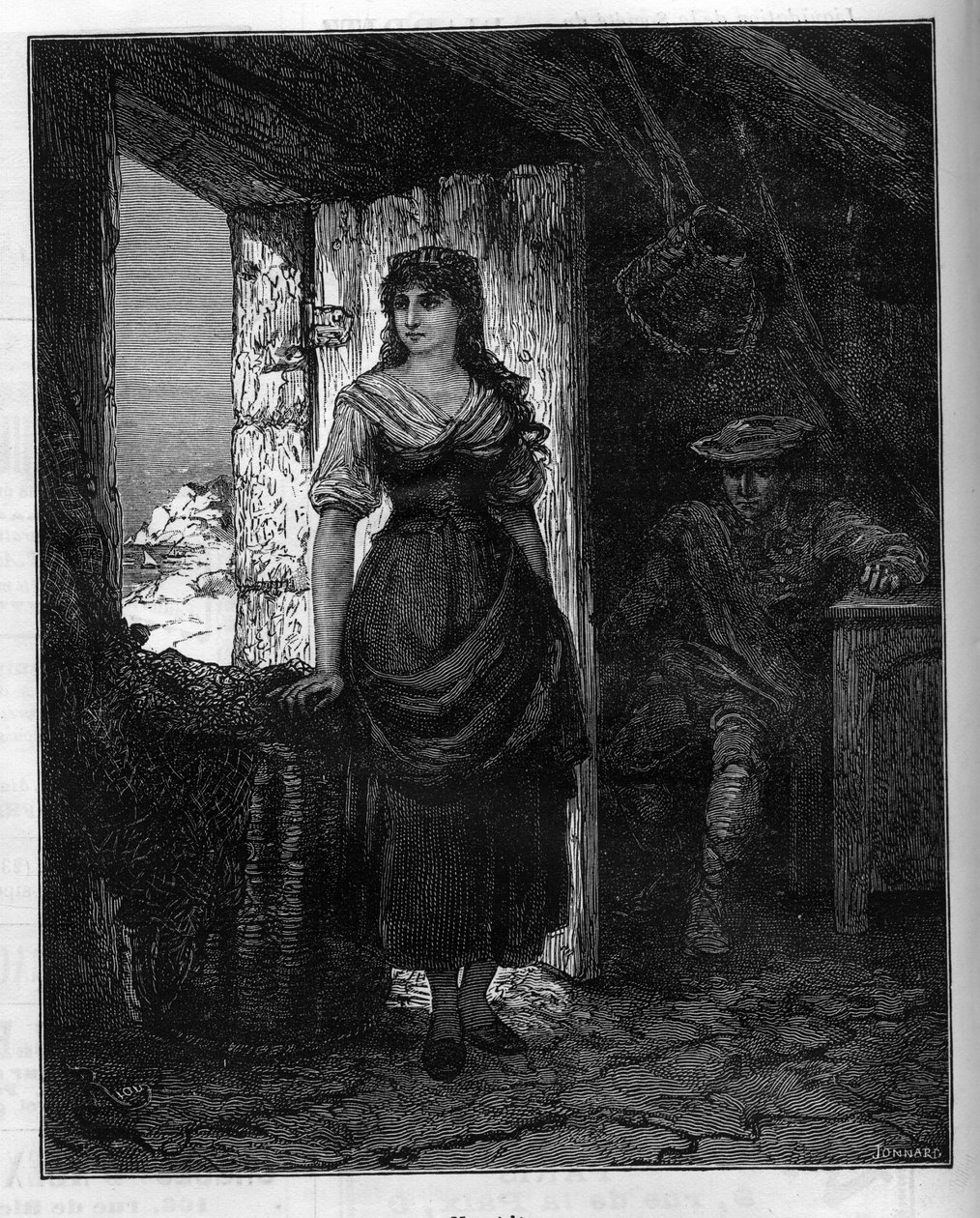 Portræt af Mercedes, karakter af romanen "Greven af Montecristo" (Monte Cristo eller Monte Cristo) af Alexandre Dumas (1802-1870). Indgravering i "" Le Monde Illustré"", 30. januar af French School
