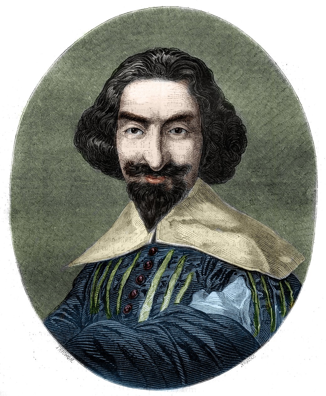 Portræt af Miguel de Cervantes Saavedra (1547-1616), spansk forfatter. Gravering fra 1852 fra maleriet af Velasquez. af French School