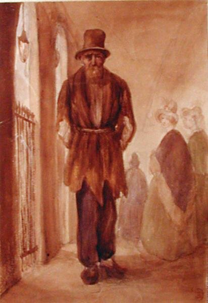 Portræt af Monsieur Chodruc-Duclos (1780-1842) i Palais Royal, ca. 1820 (blæk og vask på papir) af French School