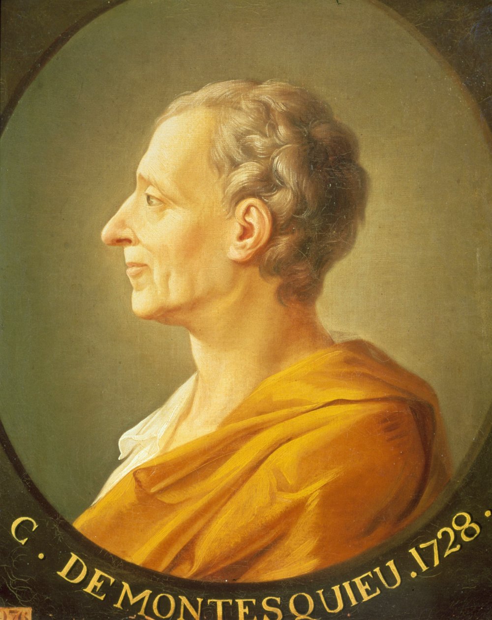 Portræt af Montesquieu (1689 - 1755) i medaljon af French School