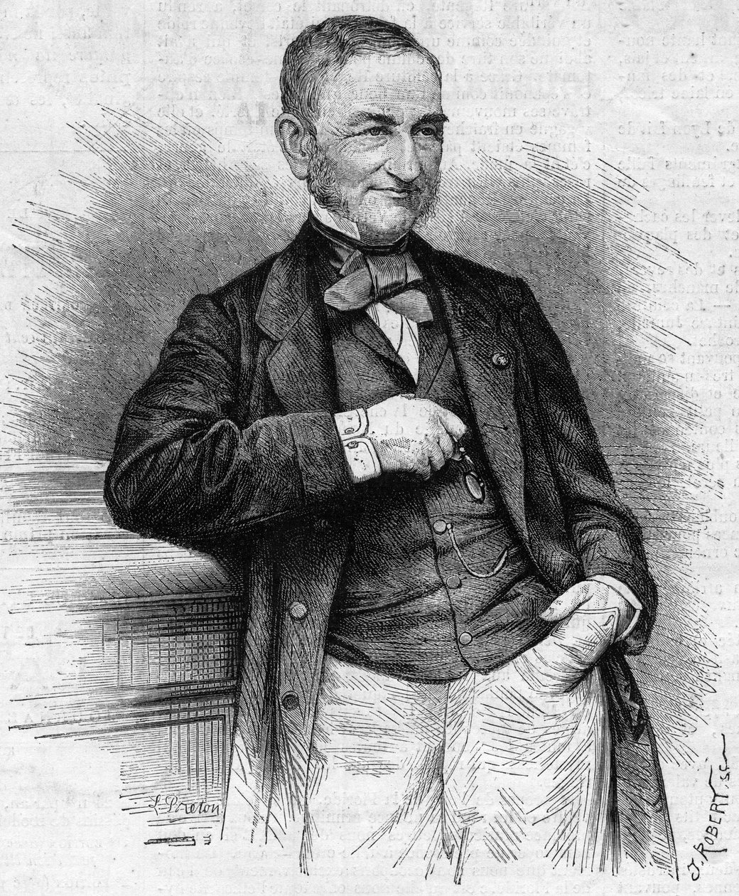 Portræt af Moreau Chaslon (Moreau-Chaslon), formand for bestyrelsen for Compagnie Generale des Omnibus (CGO). 19. århundrede. Indgravering i "" Le Monde Illustré"" nr. 660 af 4. december 1869. af French School