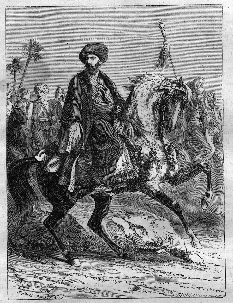 Portræt af Mourad Bey (1750-1801), egyptisk Mamluk-høvding - Indgravering fra 1865 i "Histoire du Consulate et de l