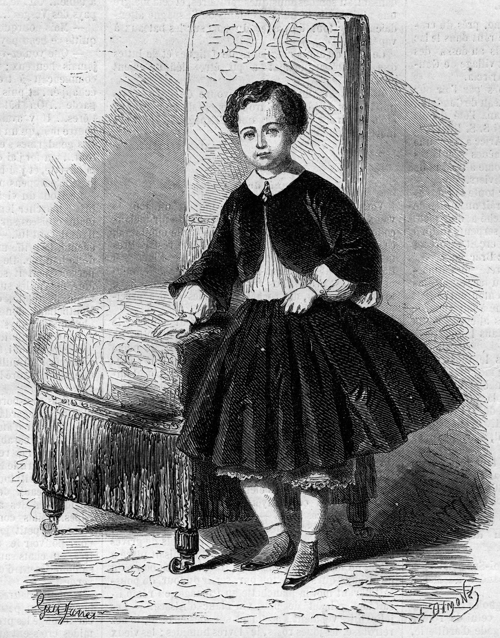 Portræt af Napoleon Eugene Louis Jean Joseph Bonaparte (1856-1879), kendt som Prince Imperial, søn af Napoleon III. Indgravering i "" Le Monde Illustré"" nr. 137 af 26. november af French School