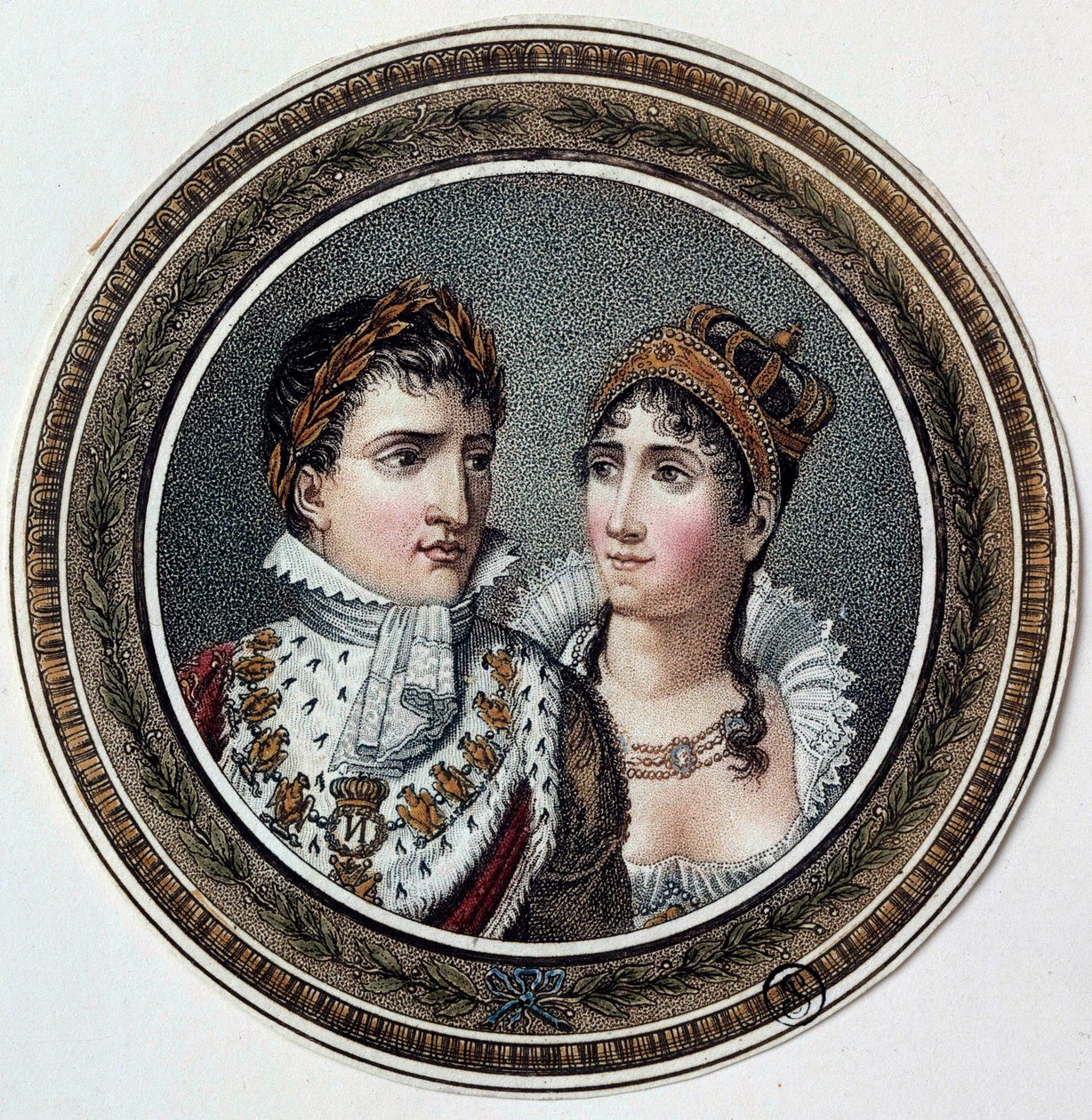 Portræt af Napoleon I (1769-1821) og Josephine de Beauharnais (1763-1814) Maleri på låg af slik. 19. århundrede af French School