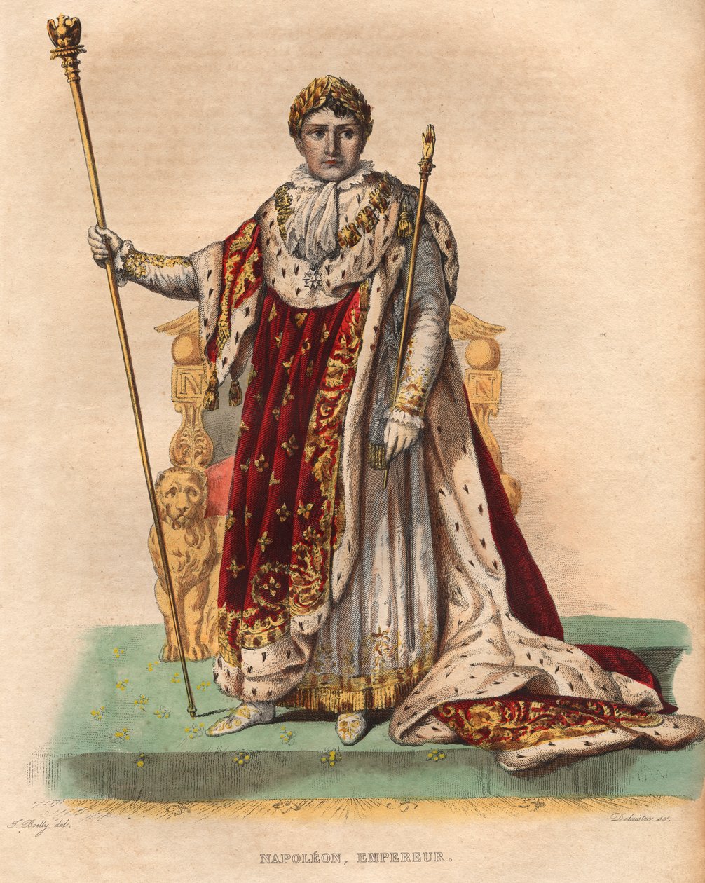Portræt af Napoleon I (Napoleon Bonaparte) (1769-1821), kejser af franskmændene, i kejserlige klæder. af French School