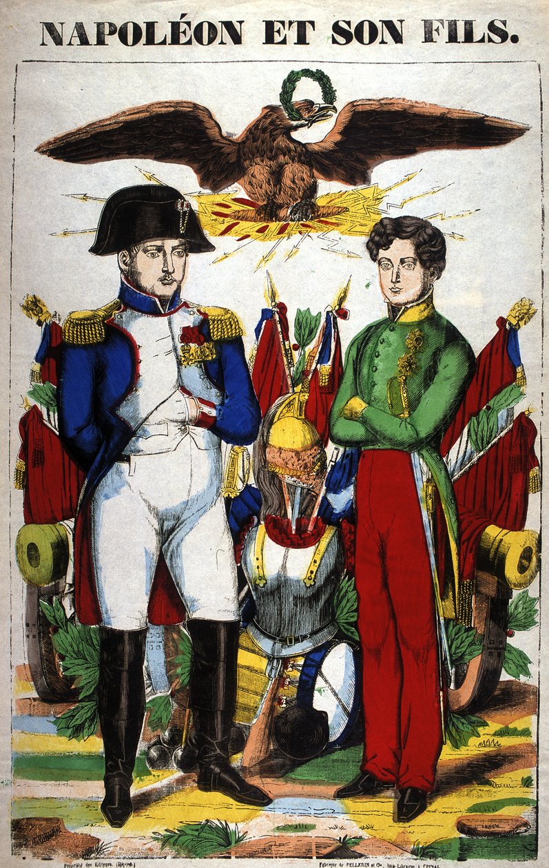 Portræt af Napoleon I og hans søn, Napoleon II. Billede af Epinal af French School