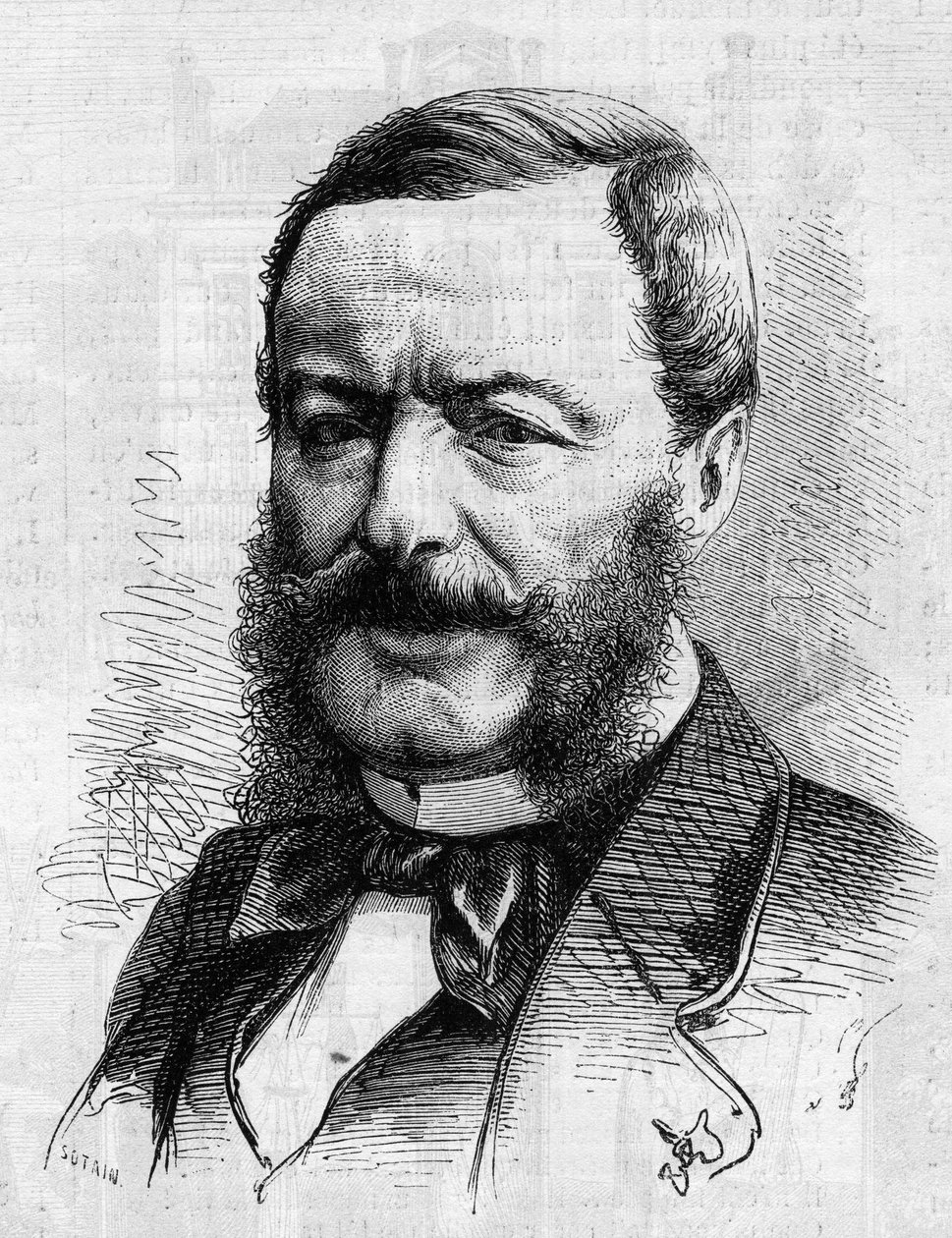 Portræt af Nestor Roqueplan (1804-1870), forfatter, journalist og administrator af franske teatre. Indgravering i "" Le Monde Illustré"" nr. 681 af 30. april af French School