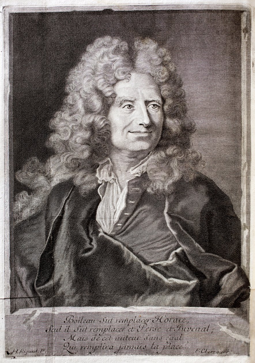 Portræt af Nicolas Boileau, også kendt som Boileau Despreaux (Boileau-Despreaux) (1636-1711) digter, forfatter. Gravering til illustration af M. Boileau Despreaux