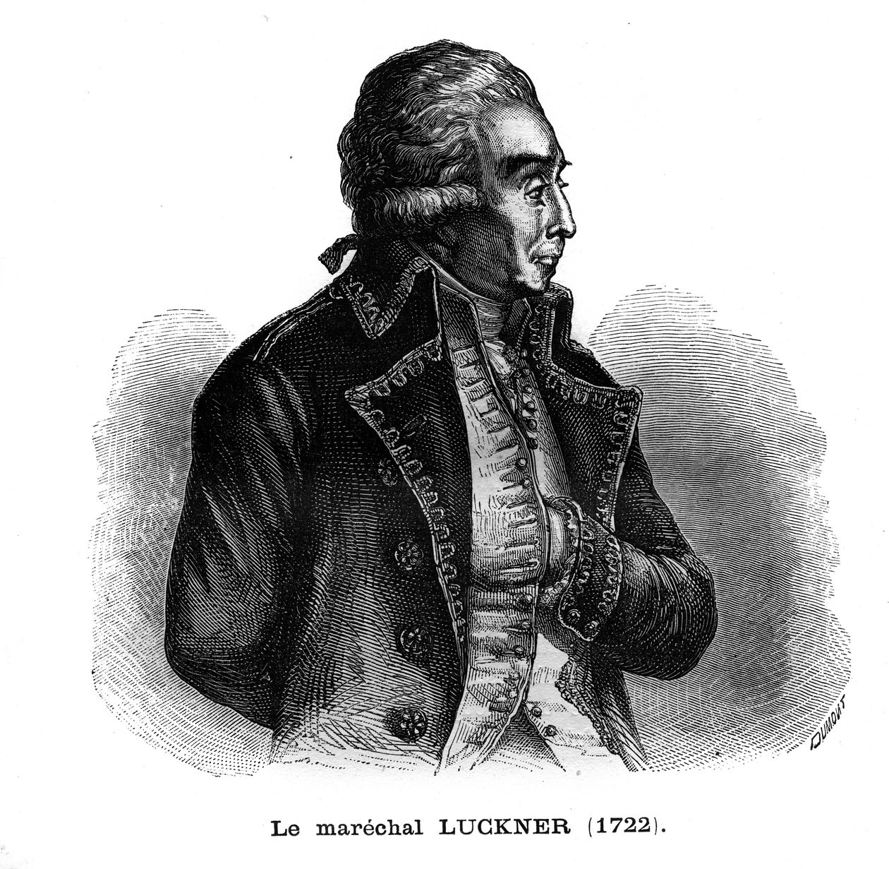 Portræt af Nicolas Luckner (1722-1794), fransk militær af tysk oprindelse. Indgravering i “Les Illustrations De L