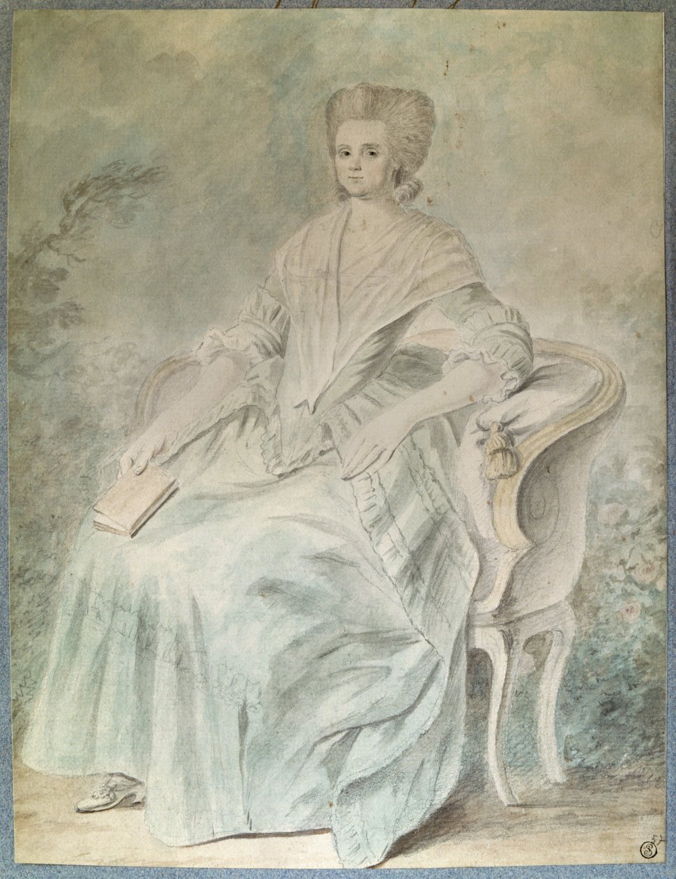 Portræt af Olympe de Gouges (enke Aubry også kendt som Marie Gouze) (Madame Aubry) (1748-1793) feminist, politiker og kvinde med bogstaver. Anonym 1700-tals akvarel. Svag. 0,21 x 0,28 m. Paris, Louvre-museet af French School