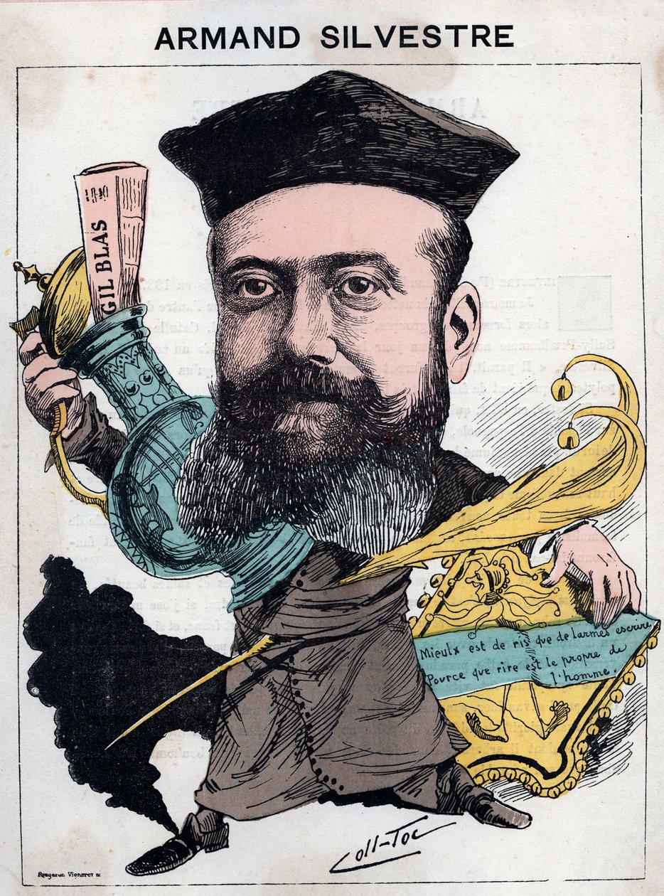 Portræt af Paul Armand (Paul-Armand) Silvestre (1837-1901), fransk digter - tegneserie af andre (Collignon og Tocqueville) i "" Les Hommes d