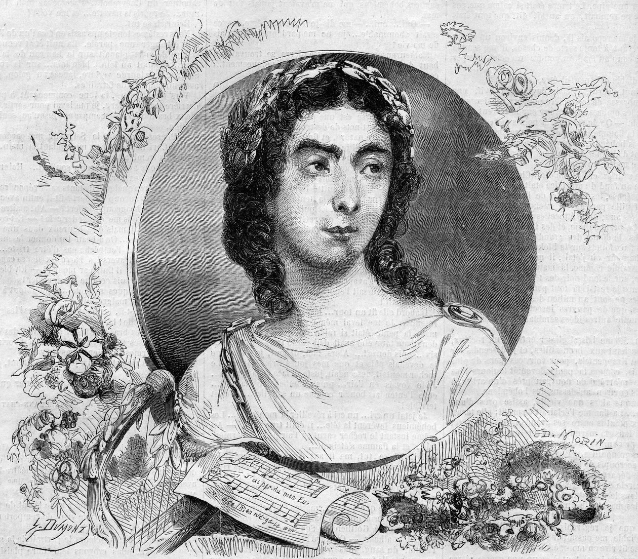 Portræt af Pauline Viardot (1821-1910), fransk sangerinde, i operaen ""Orphee"" af den tyske komponist Cristoph Willibald von Gluck (1714-1787). Indgravering i "" Le Monde Illustré"" nr. 137 af 26. november af French School