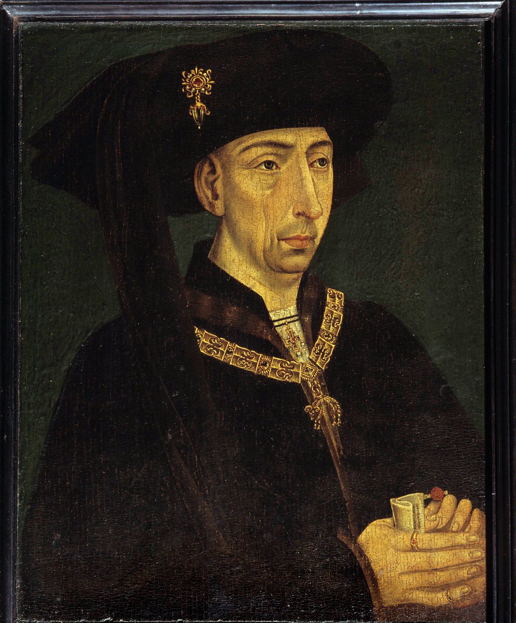 Portræt af Filip III af Bourgogne kaldet Filip den Gode (1396-1467) Hertug af Bourgogne, grundlæggeren af den franske skoles Anonyme gyldne skind af French School
