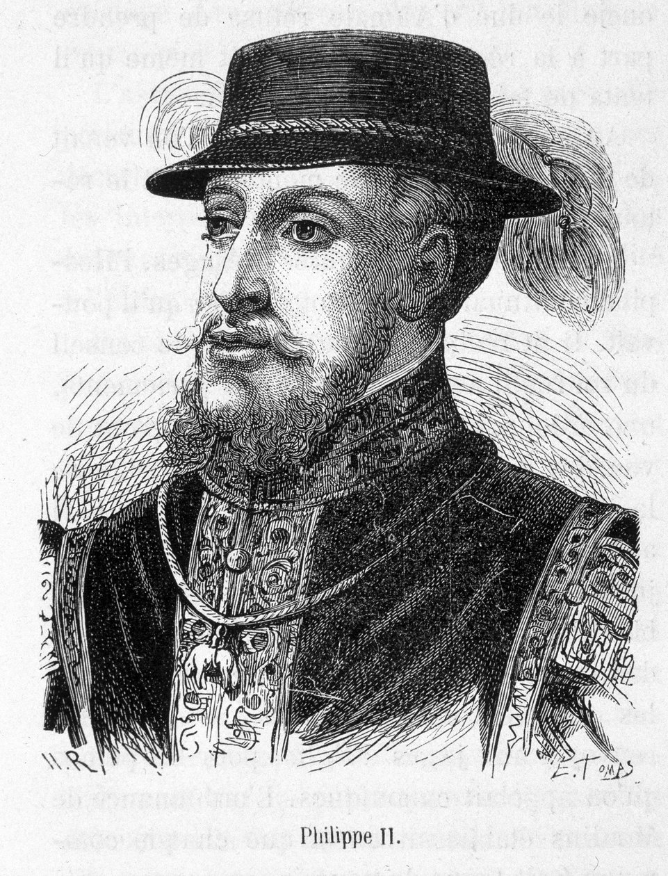 Portræt af Philip II (Philippe-Auguste) - i "" History of France "" af Henri Martin af French School