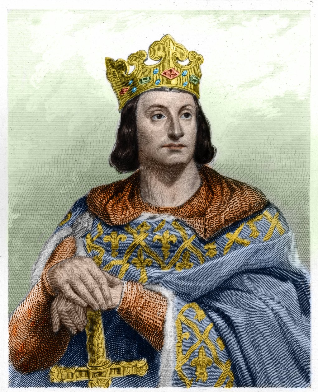 Portræt af Philip II sagde Philippe Auguste (1165-1223), konge af Frankrig - i "Histoire des Francais"" af Lavallee, gravering, sd. af French School