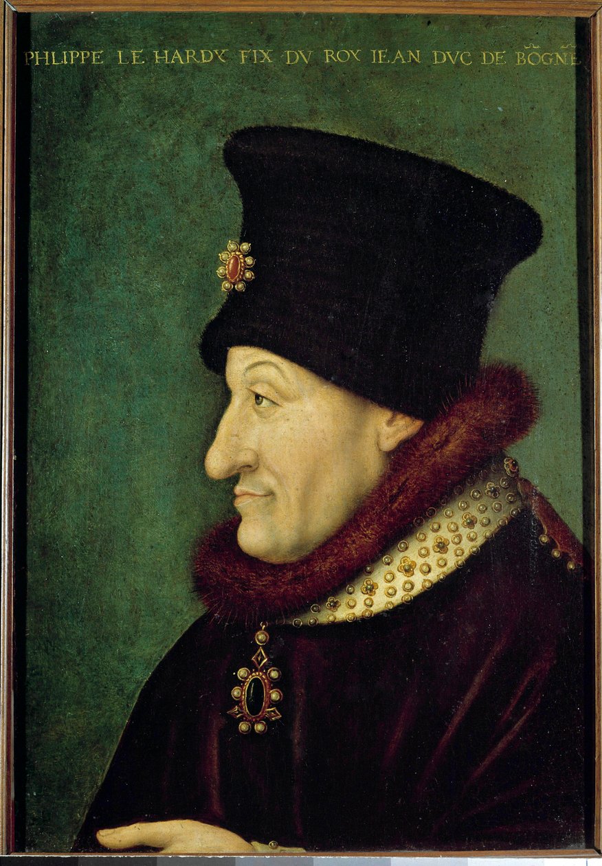 Portræt af Philip II the Hardi (1342-1404) hertug af Bourgogne i 1363 Maleri af den franske skole. 16. århundrede. Søn 0,42x0,29 m af French School
