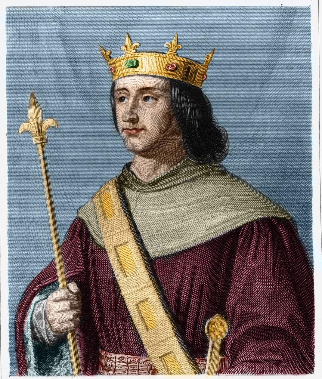 Portræt af Philippe VI de Valois (1294 - 1350), konge af Frankrig - i "" Histoire des Francais"" af Lavallee, gravering, sd. af French School