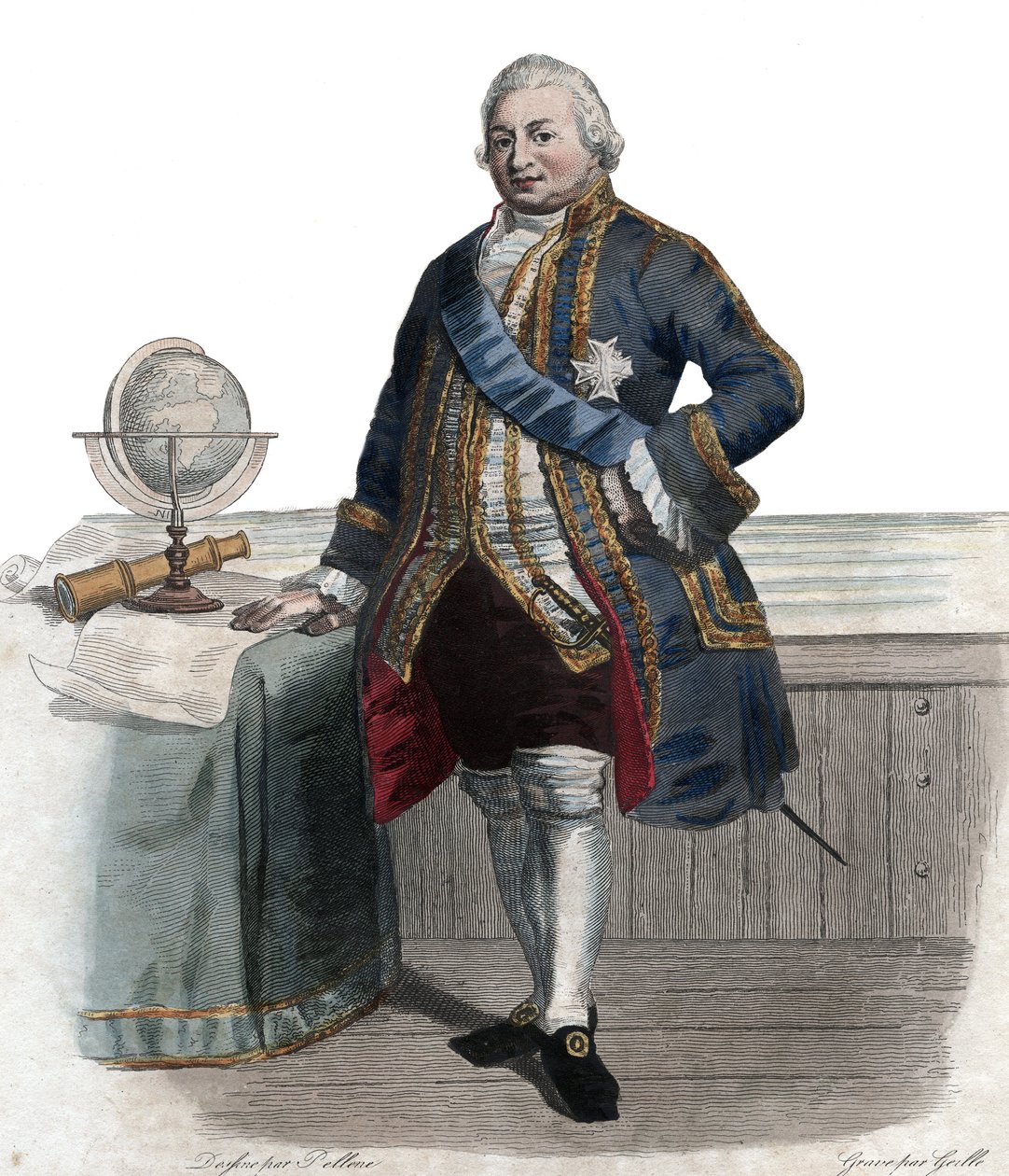 Portræt af Pierre Andre de Suffren de Saint Tropez (Saint-Trophez), foged af Suffren (1729-1788), fransk admiral. illustration fra ""Den franske Plutarch"" af Edmond Mennechet af French School
