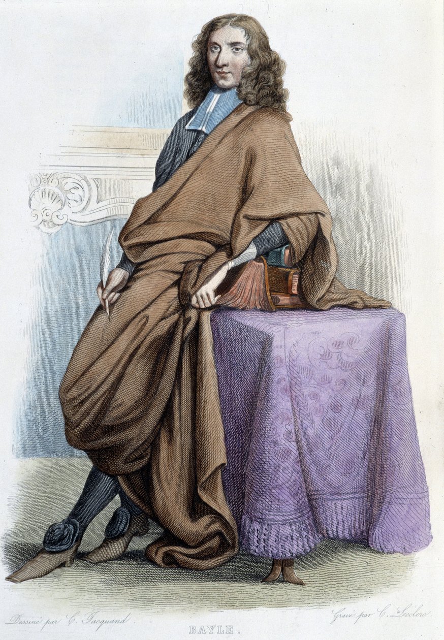 Portræt af Pierre Bayle, fransk filosof og forfatter (1647-1706) - i "" Le Plutarque francais", af Mennechet af French School